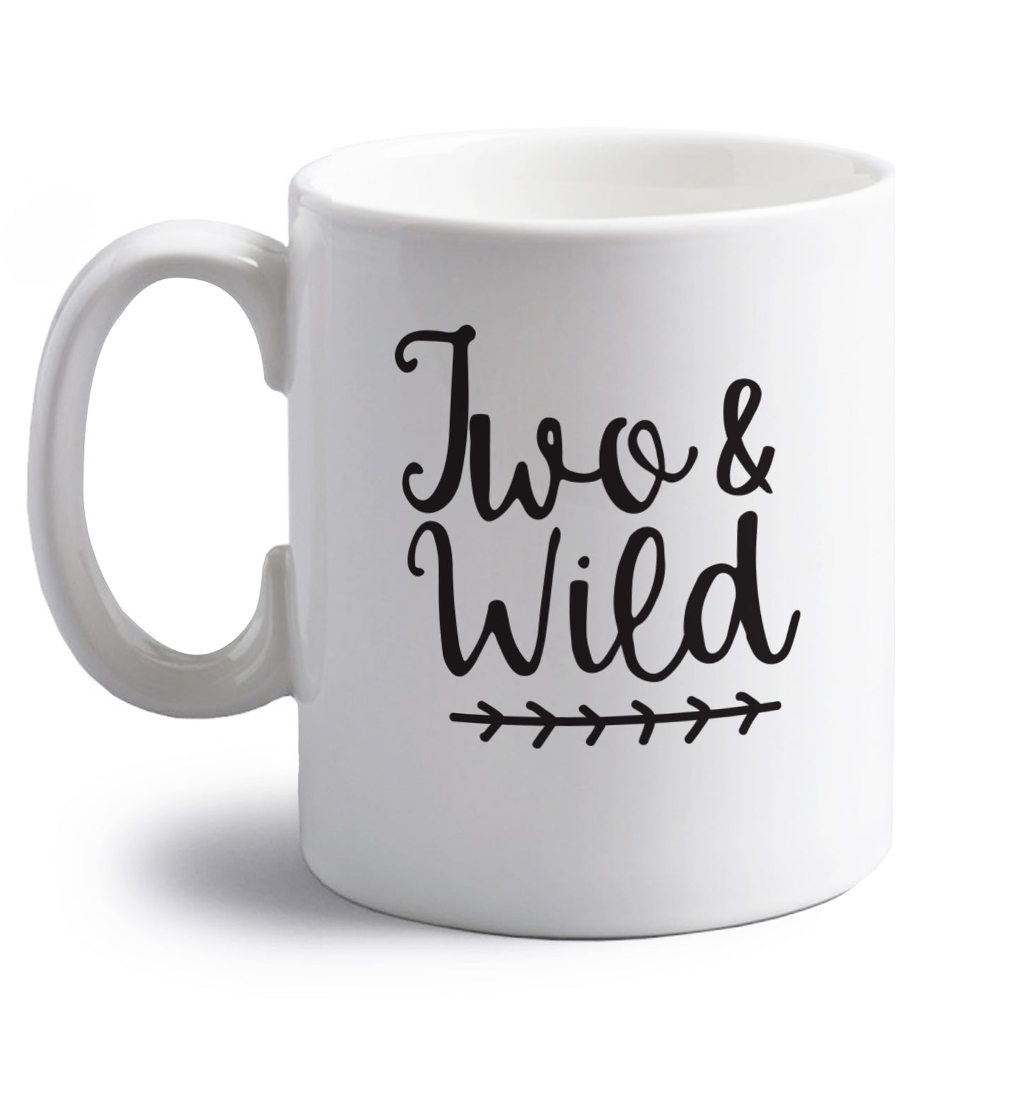 Two and wild right handed white ceramic mug 
