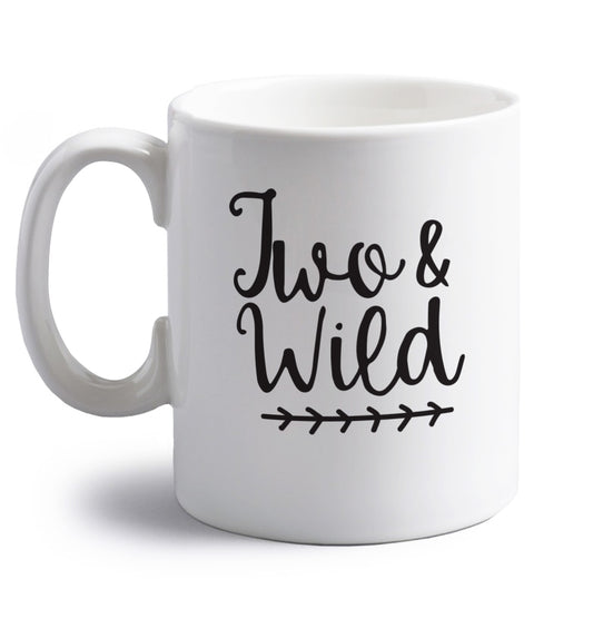 Two and wild right handed white ceramic mug 