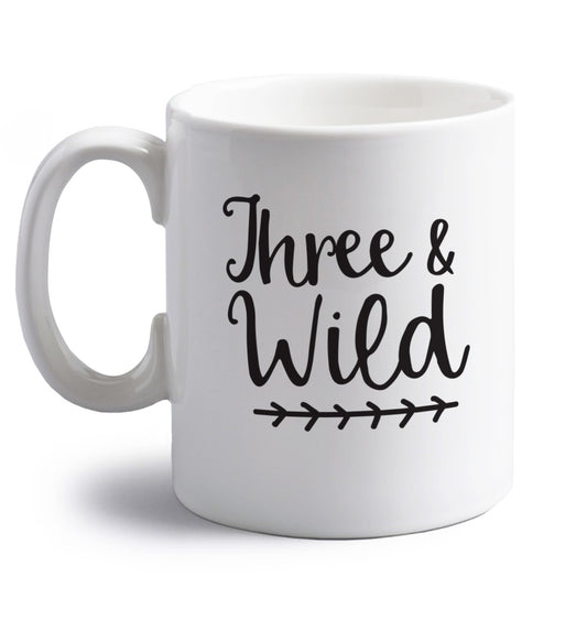 Three and wild right handed white ceramic mug 
