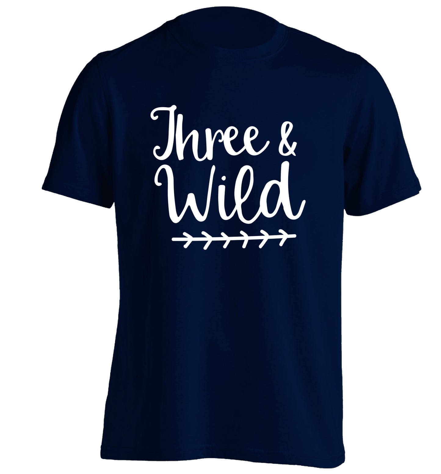 Three and wild adults unisex navy Tshirt 2XL