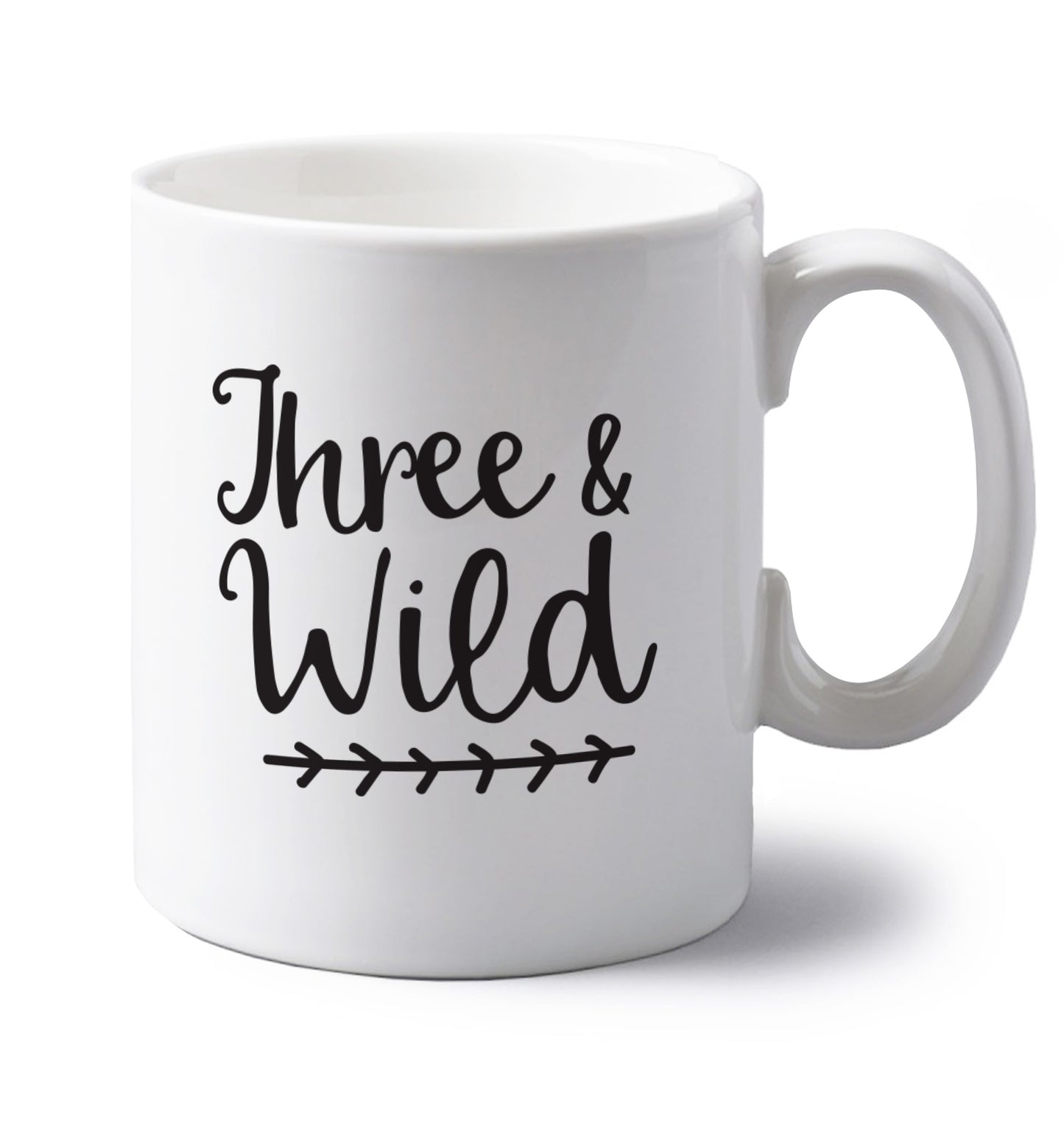 Three and wild left handed white ceramic mug 