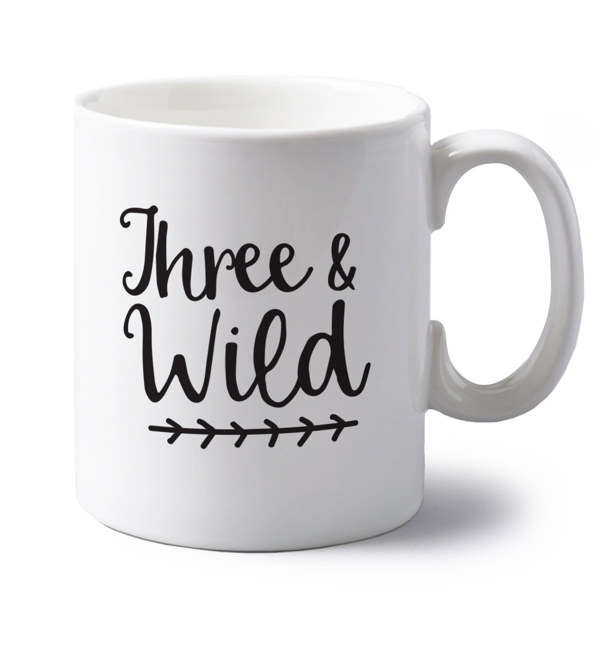 Three and wild left handed white ceramic mug 