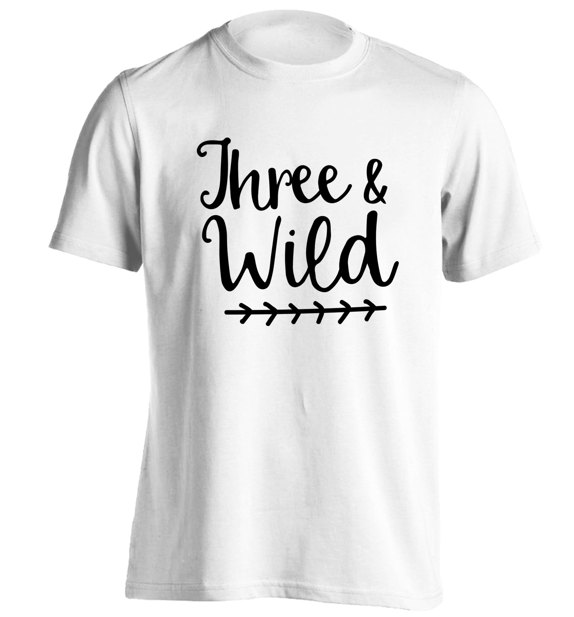Three and wild adults unisex white Tshirt 2XL