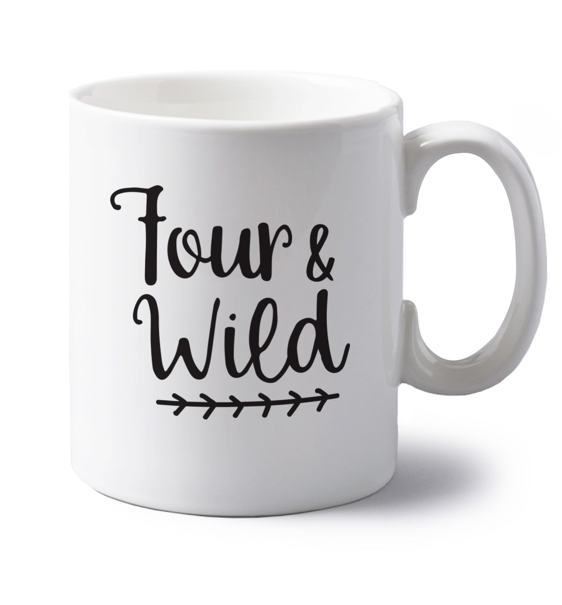 Four and wild left handed white ceramic mug 