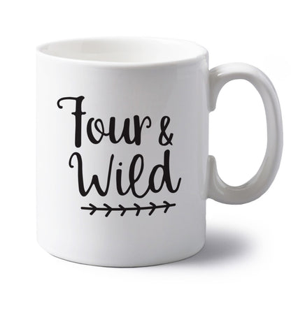 Four and wild left handed white ceramic mug 