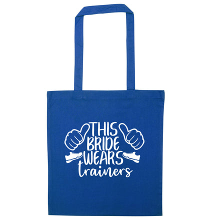 This bride wears trainers blue tote bag