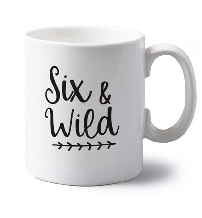 Six and wild left handed white ceramic mug 
