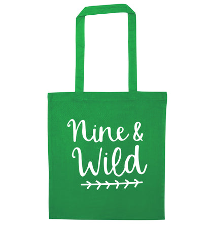 Nine and wild green tote bag