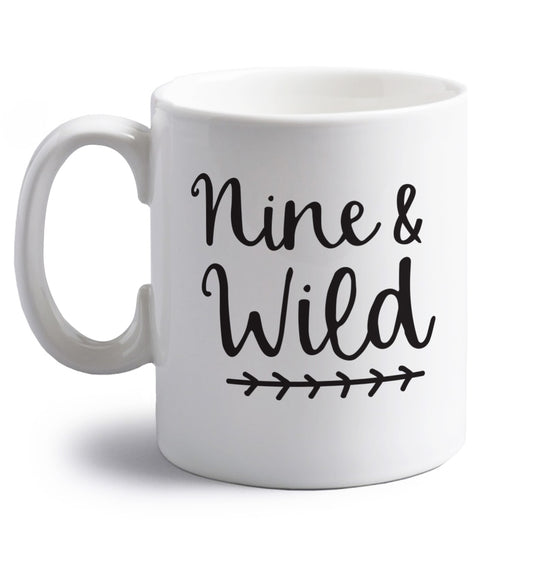 Nine and wild right handed white ceramic mug 