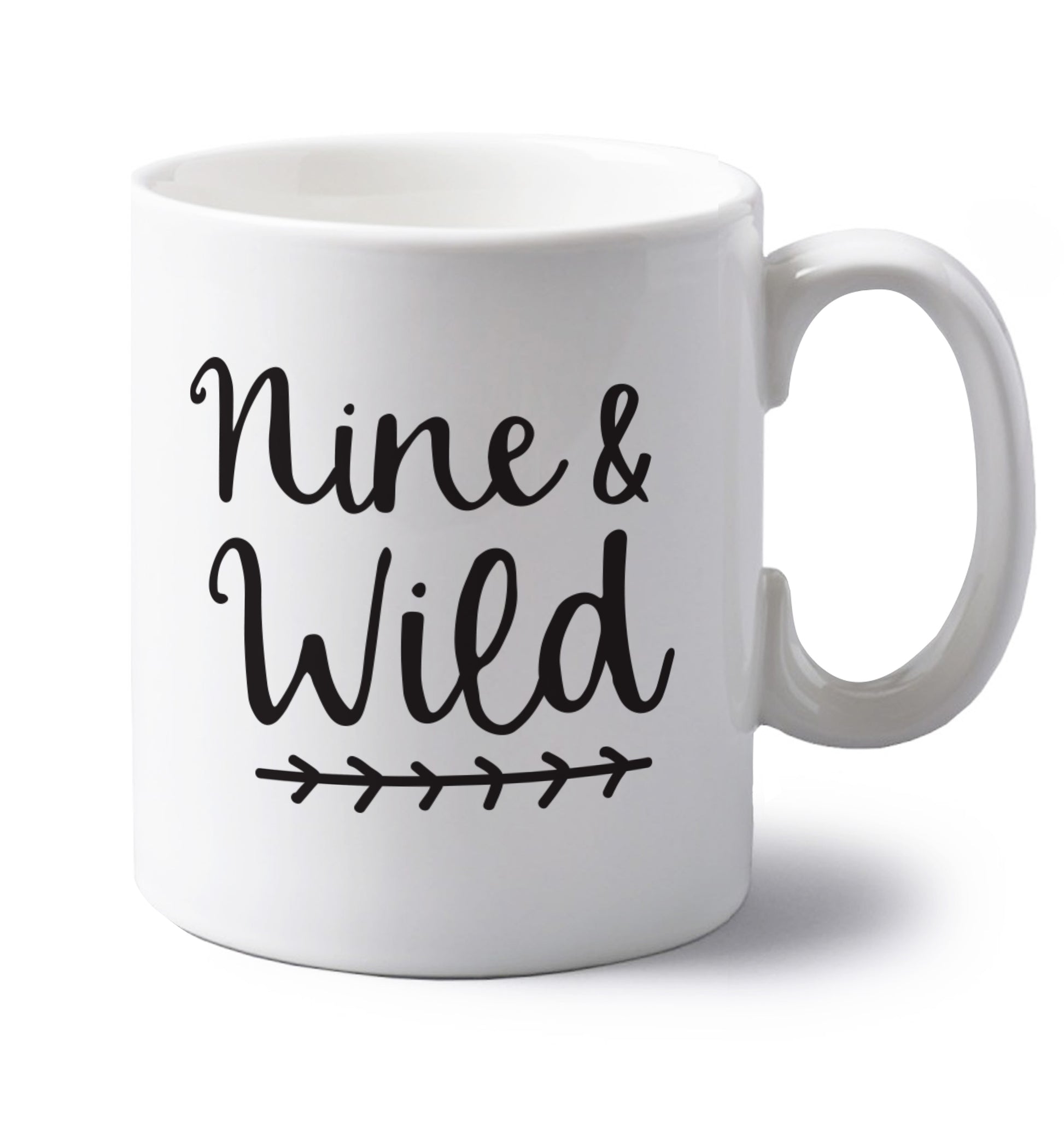 Nine and wild left handed white ceramic mug 