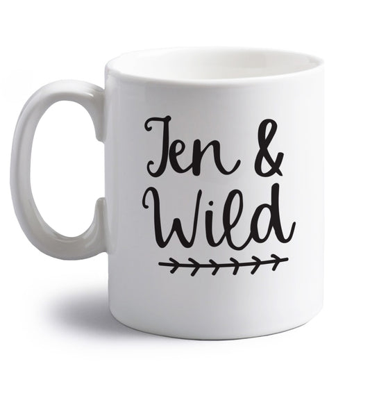Ten and wild right handed white ceramic mug 