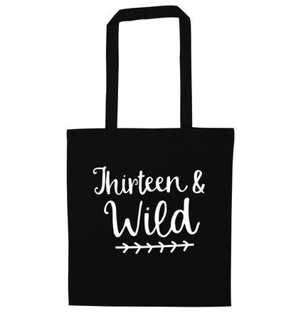 Thirteen and wild black tote bag