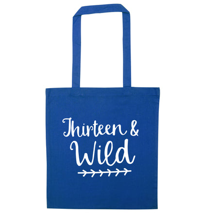 Thirteen and wild blue tote bag