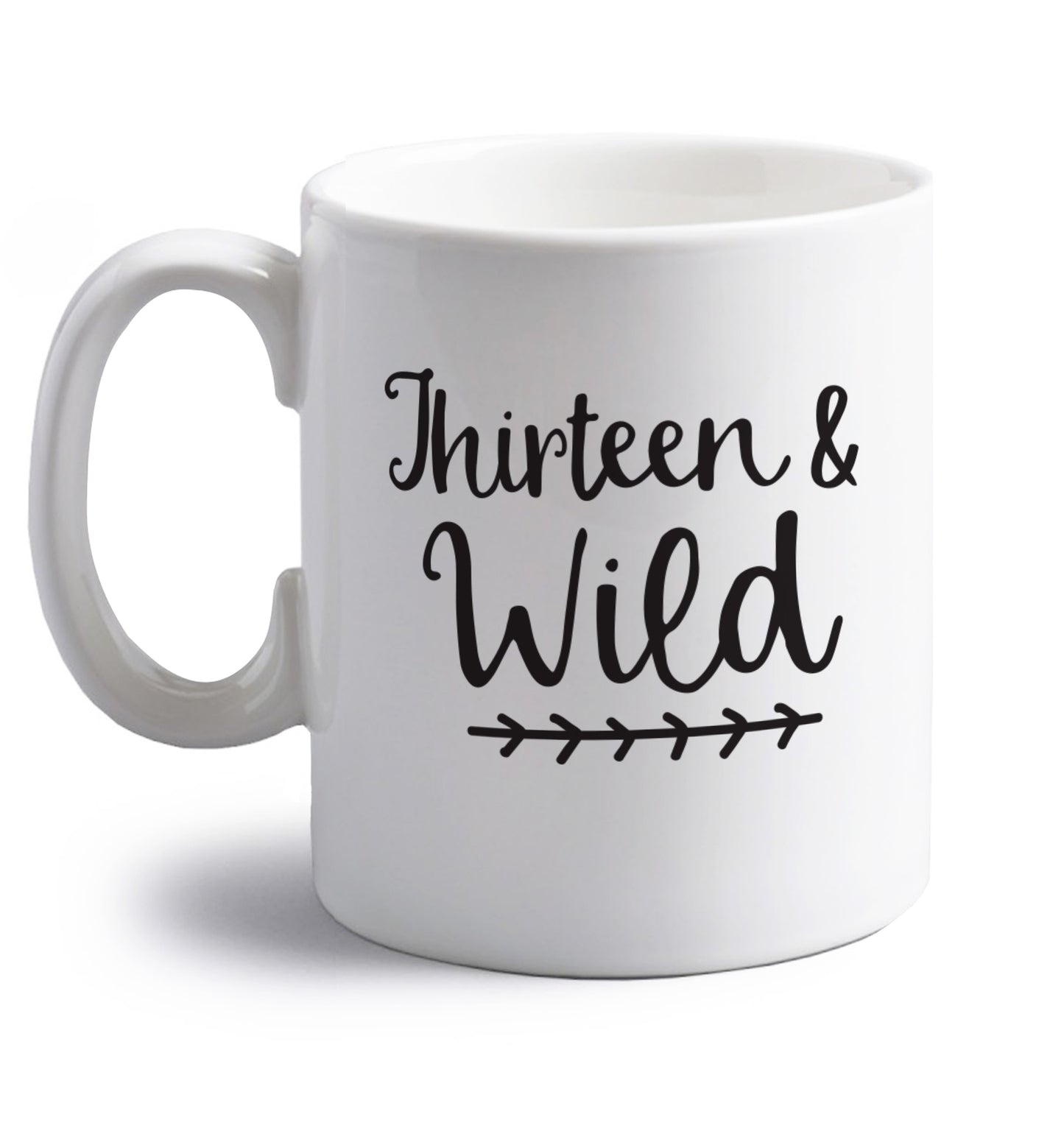 Thirteen and wild right handed white ceramic mug 
