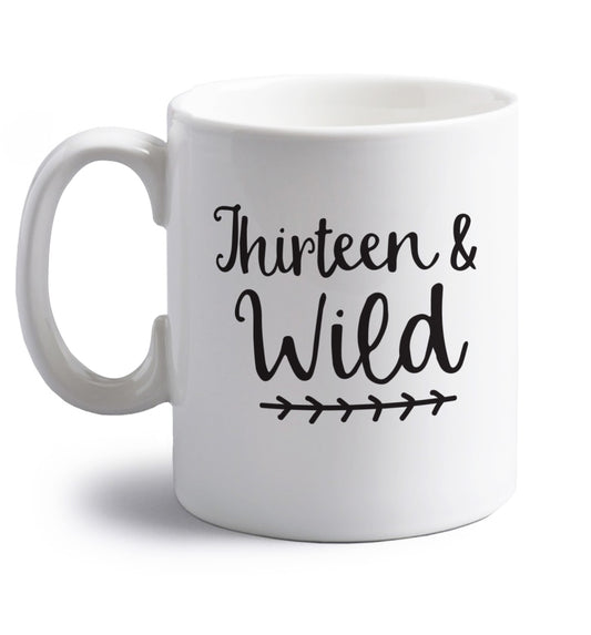 Thirteen and wild right handed white ceramic mug 