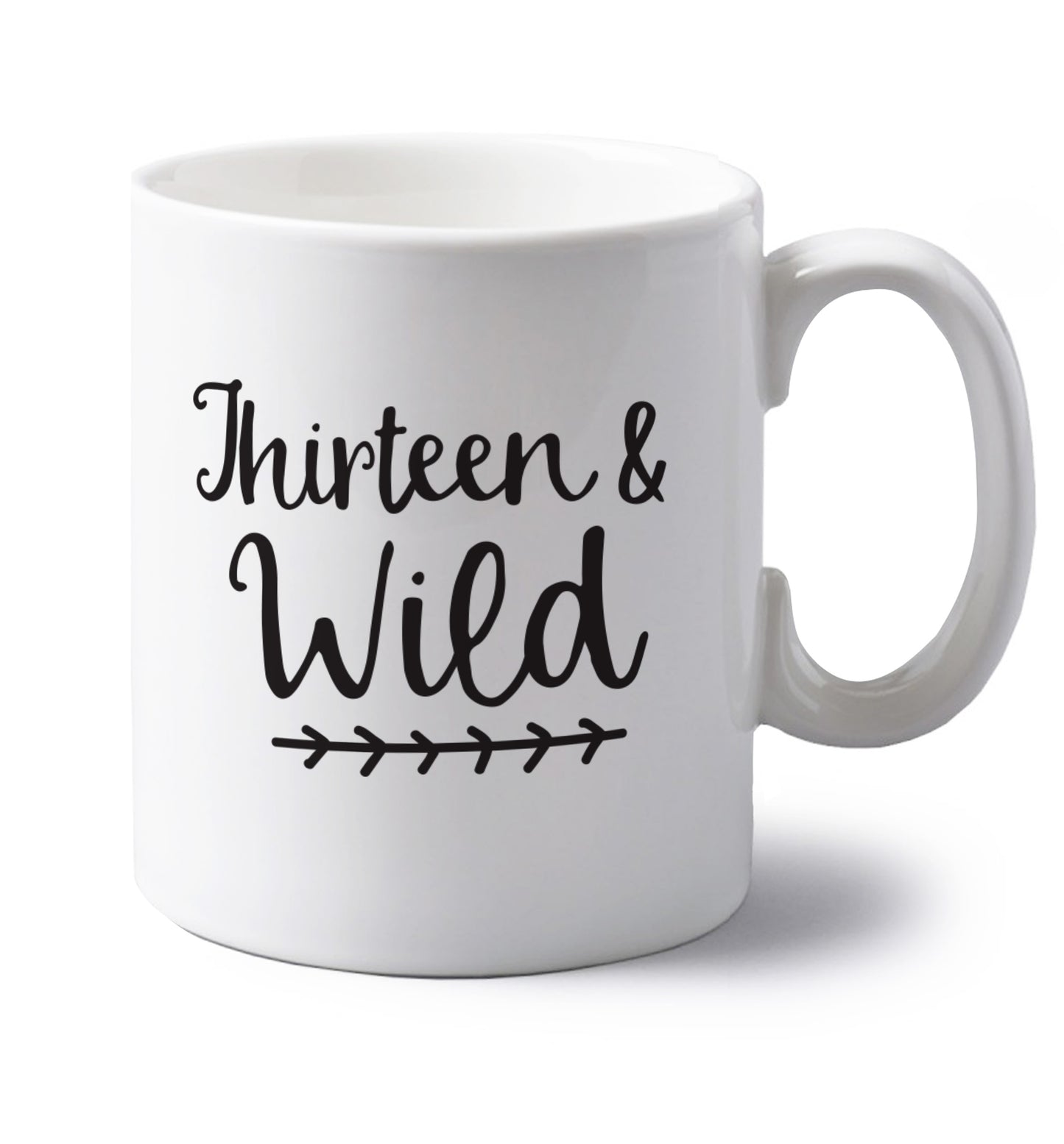 Thirteen and wild left handed white ceramic mug 