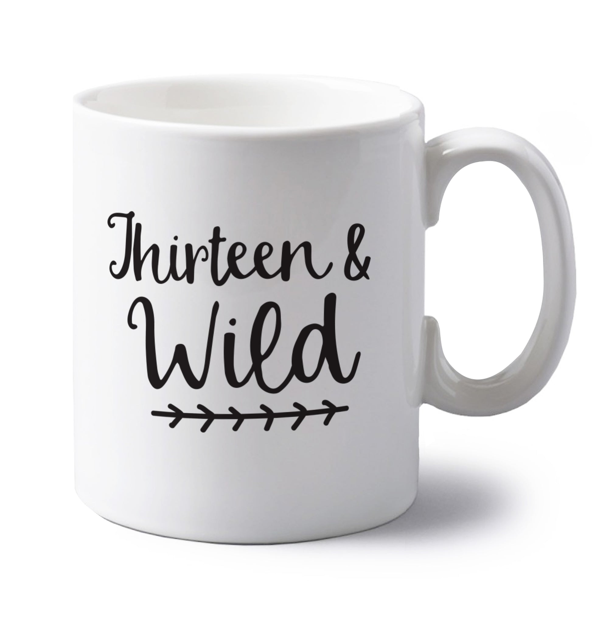Thirteen and wild left handed white ceramic mug 