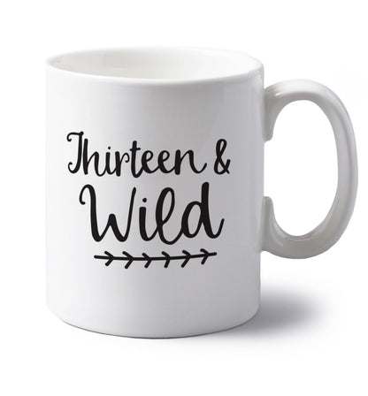 Thirteen and wild left handed white ceramic mug 