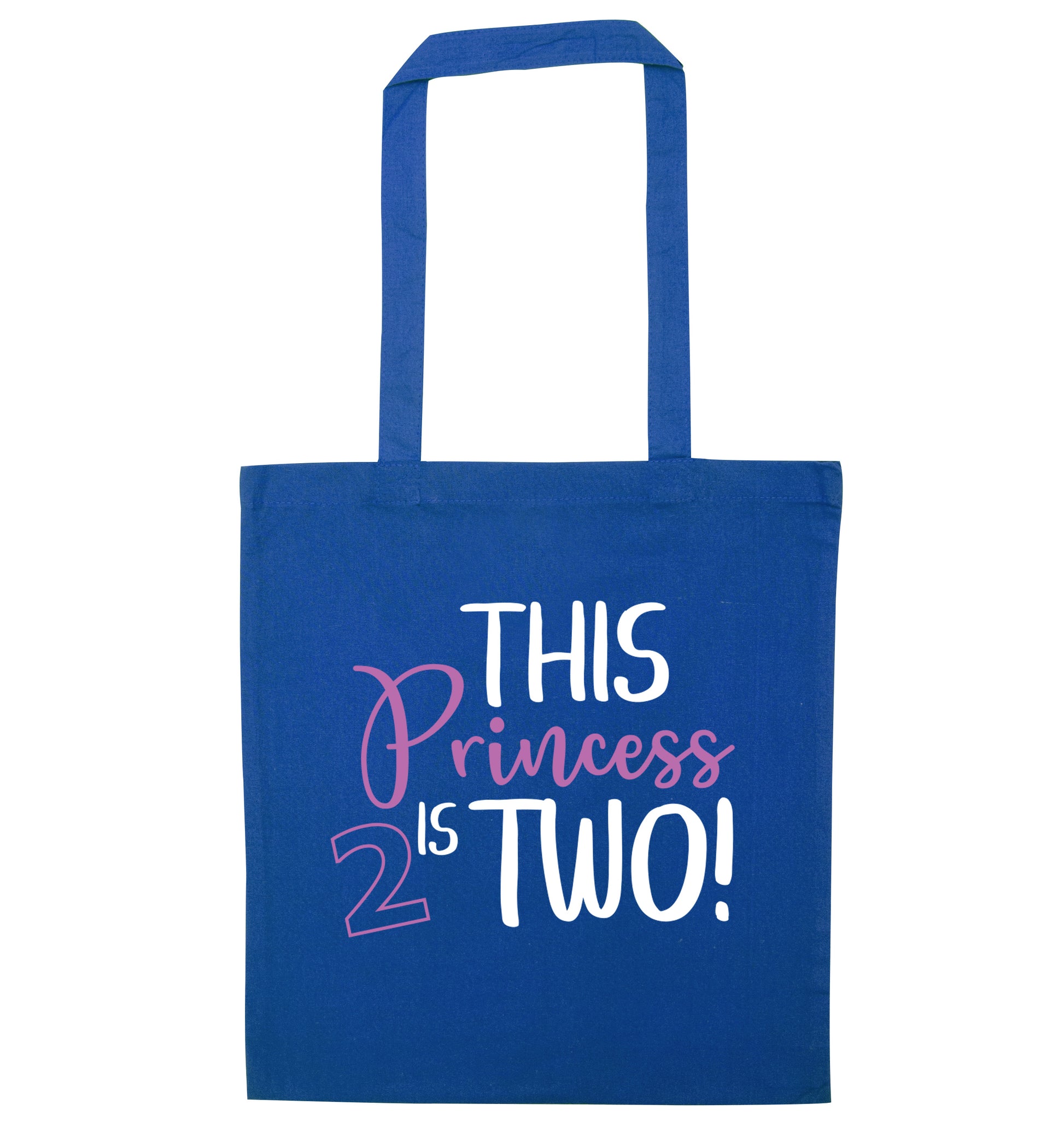 This princess is two blue tote bag