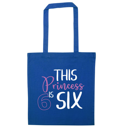 This princess is six blue tote bag