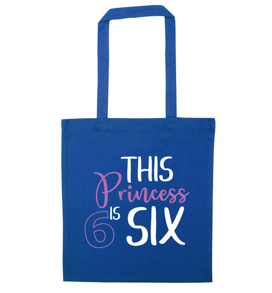 This princess is six blue tote bag
