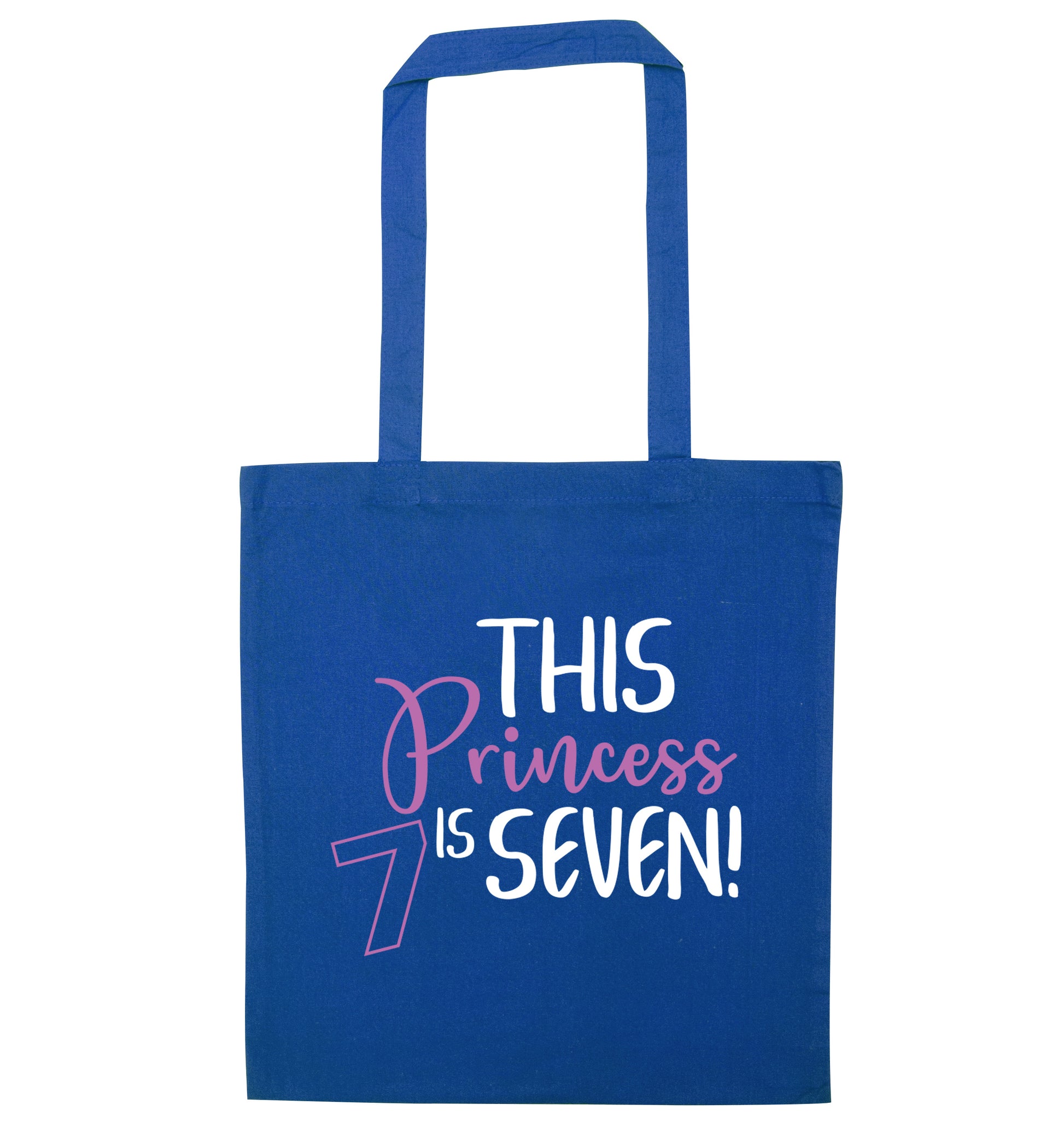 This princess is seven blue tote bag