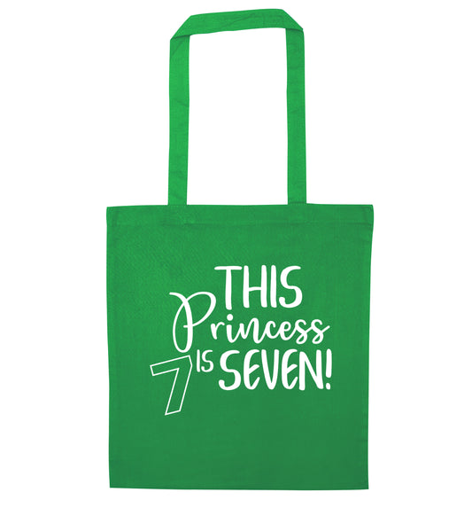 This princess is seven green tote bag