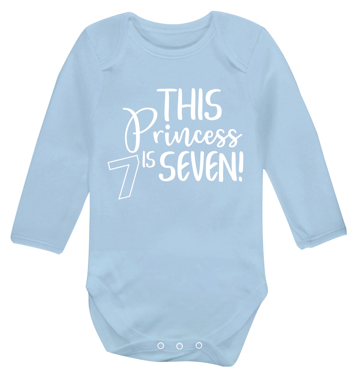 This princess is seven Baby Vest long sleeved pale blue 6-12 months