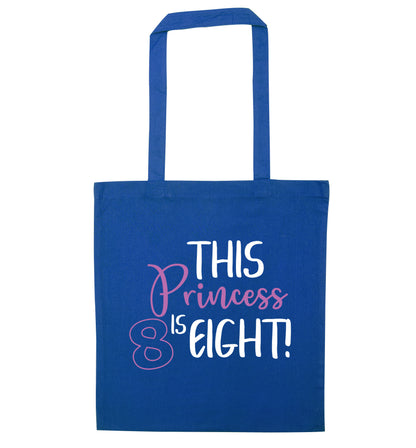 This princess is eight blue tote bag