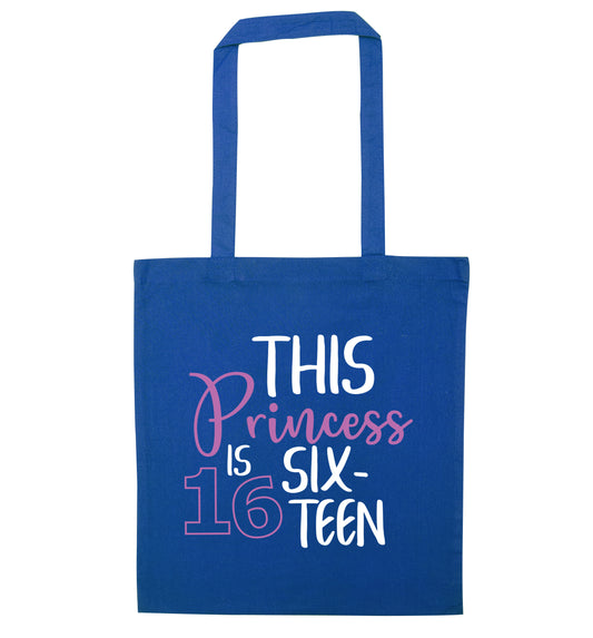 This princess is 16 blue tote bag
