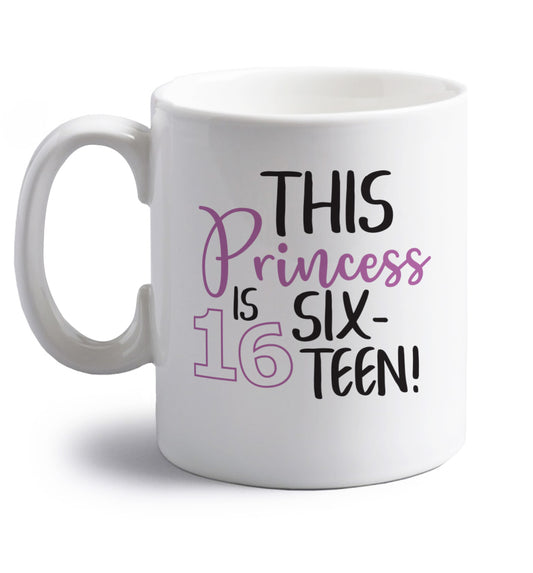 This princess is 18 right handed white ceramic mug 
