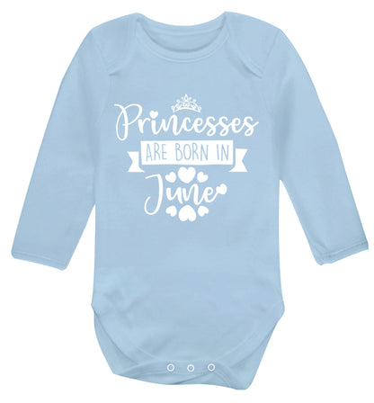 Princesses are born in June Baby Vest long sleeved pale blue 6-12 months