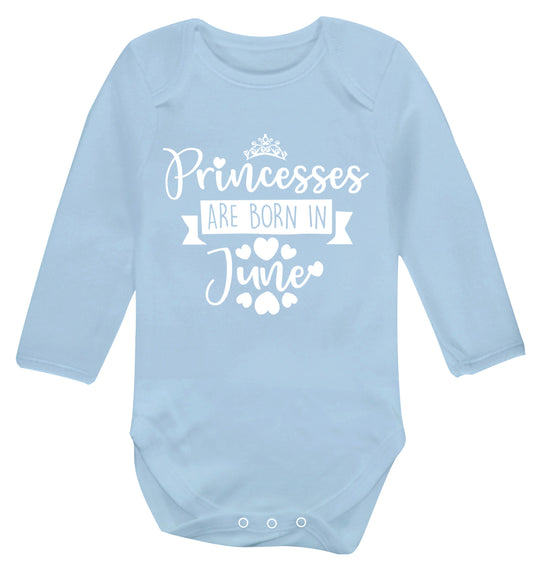 Princesses are born in June Baby Vest long sleeved pale blue 6-12 months