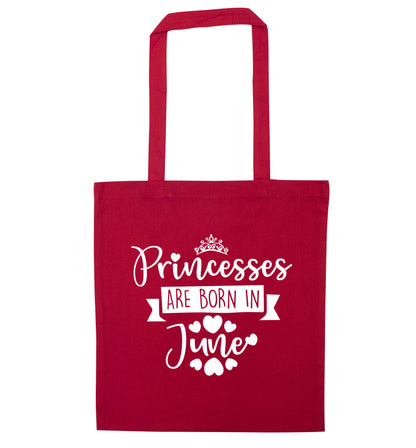 Princesses are born in June red tote bag