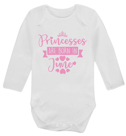 Princesses are born in June Baby Vest long sleeved white 6-12 months