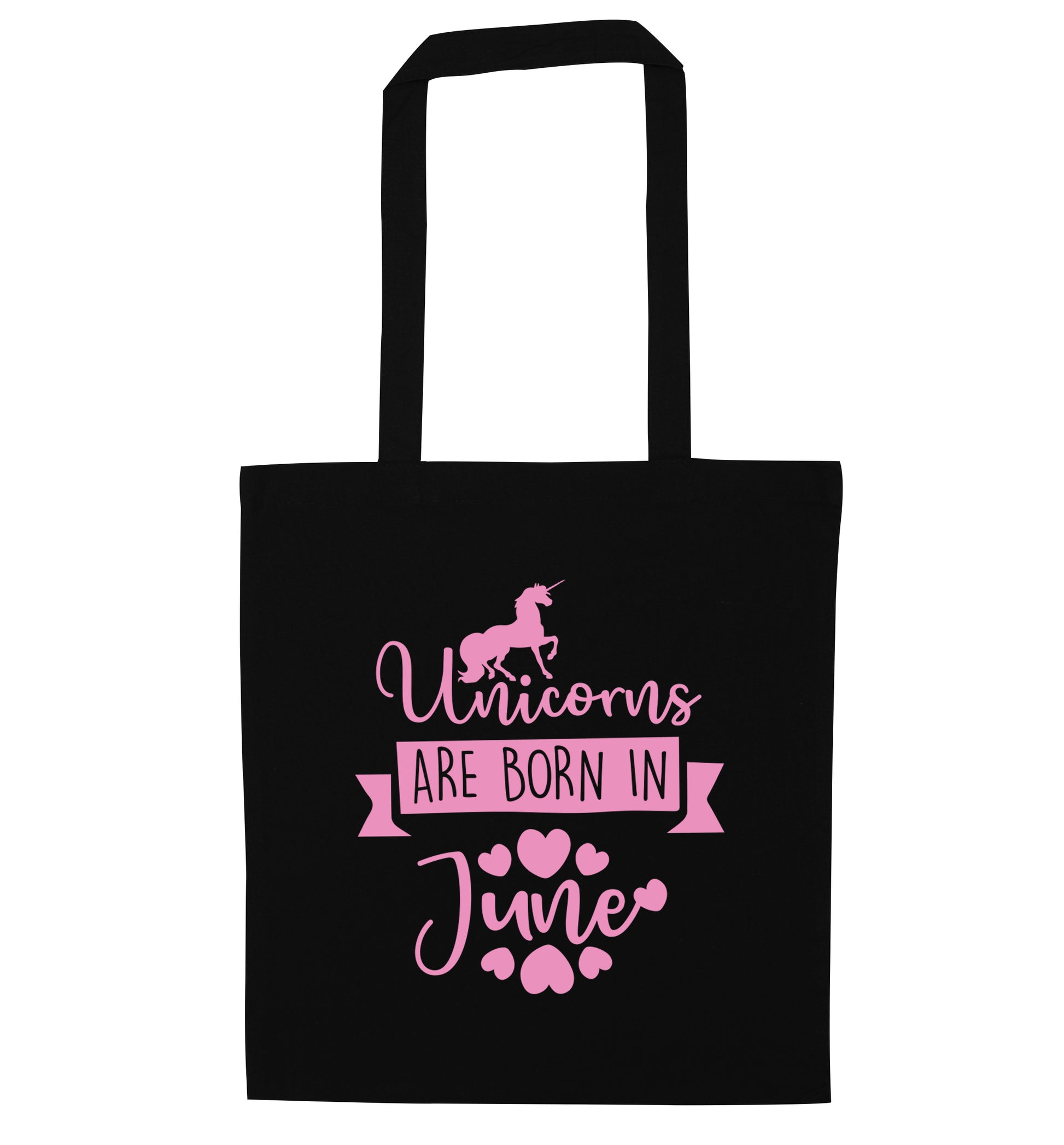Unicorns are born in June black tote bag