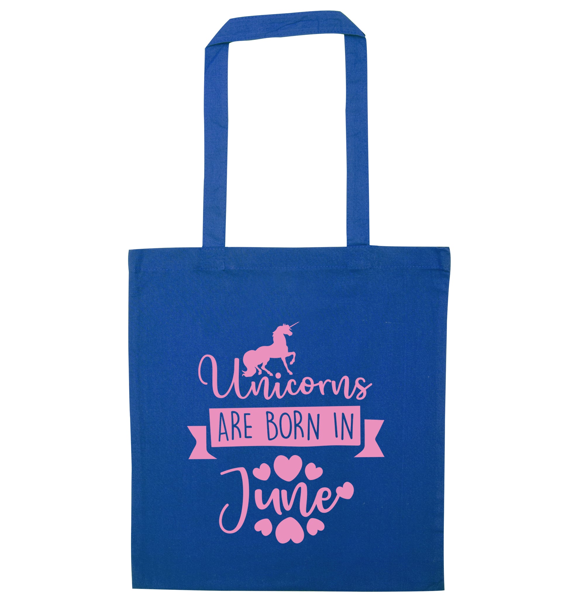Unicorns are born in June blue tote bag