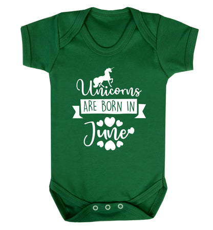 Unicorns are born in June Baby Vest green 18-24 months