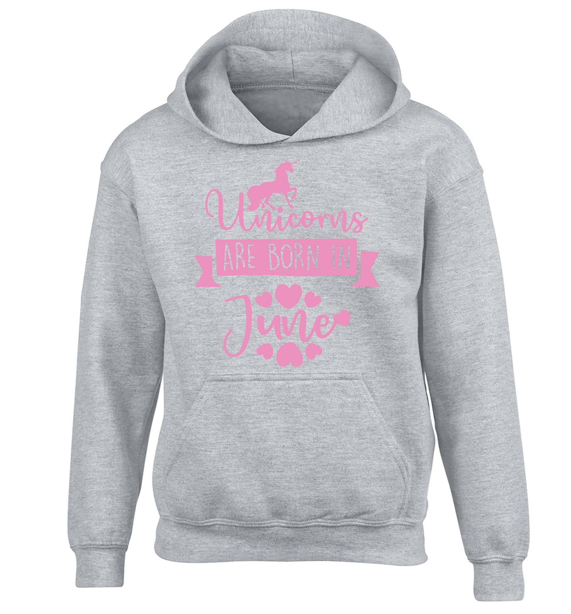 Unicorns are born in June children's grey hoodie 12-13 Years