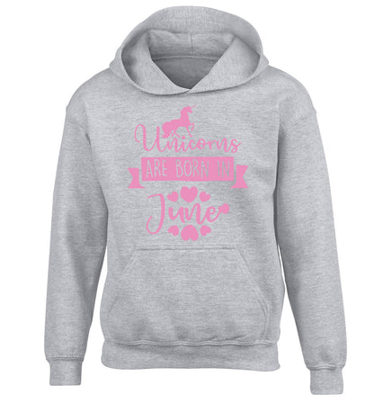 Unicorns are born in June children's grey hoodie 12-13 Years