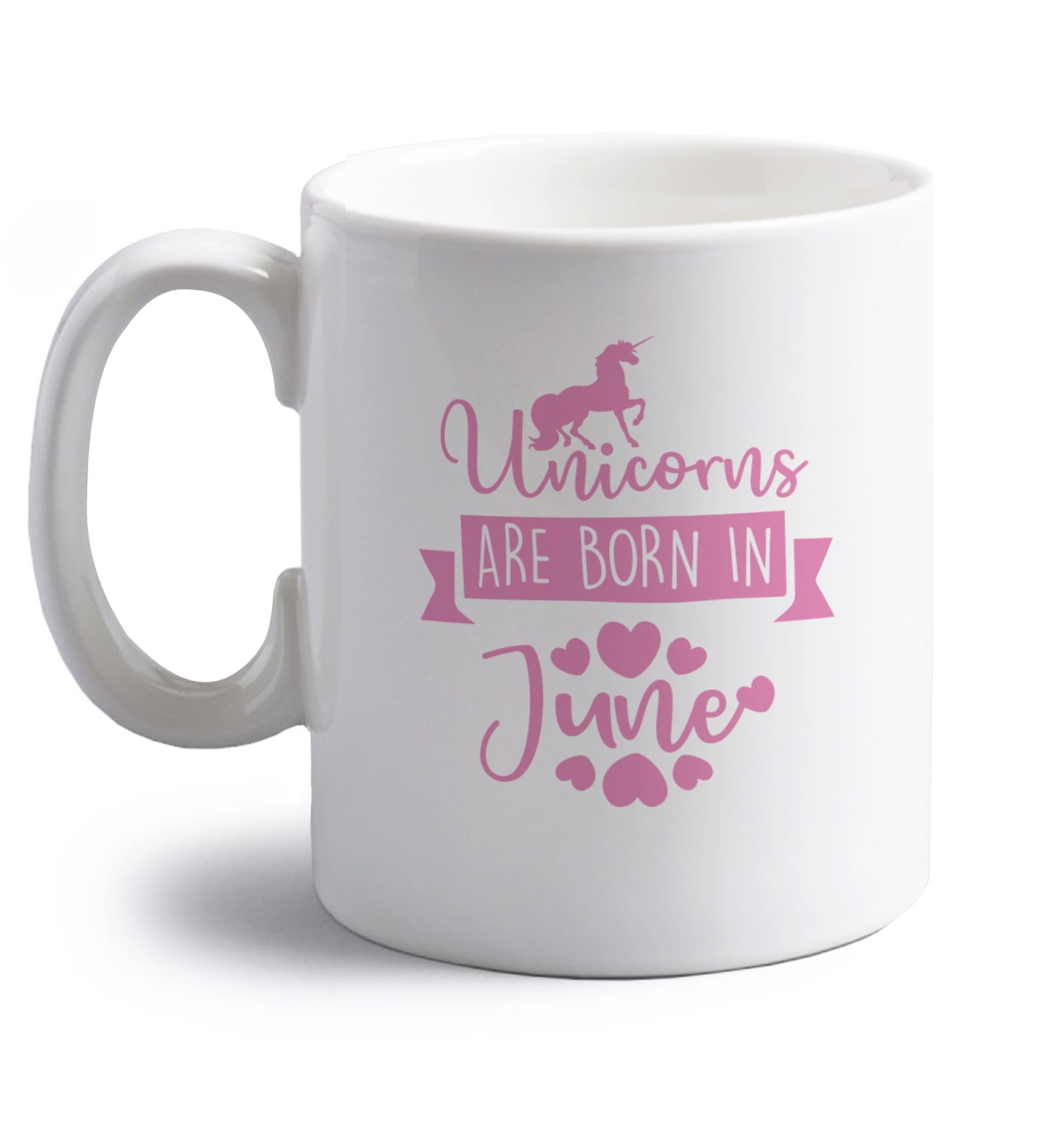 Unicorns are born in June right handed white ceramic mug 