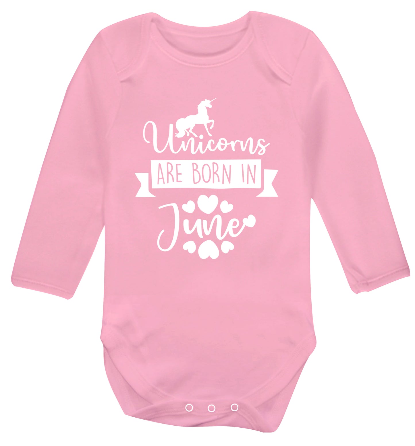 Unicorns are born in June Baby Vest long sleeved pale pink 6-12 months