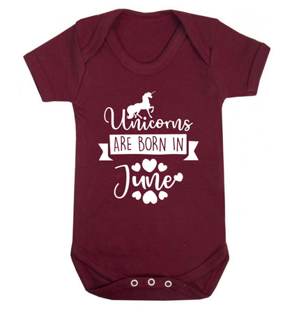 Unicorns are born in June Baby Vest maroon 18-24 months