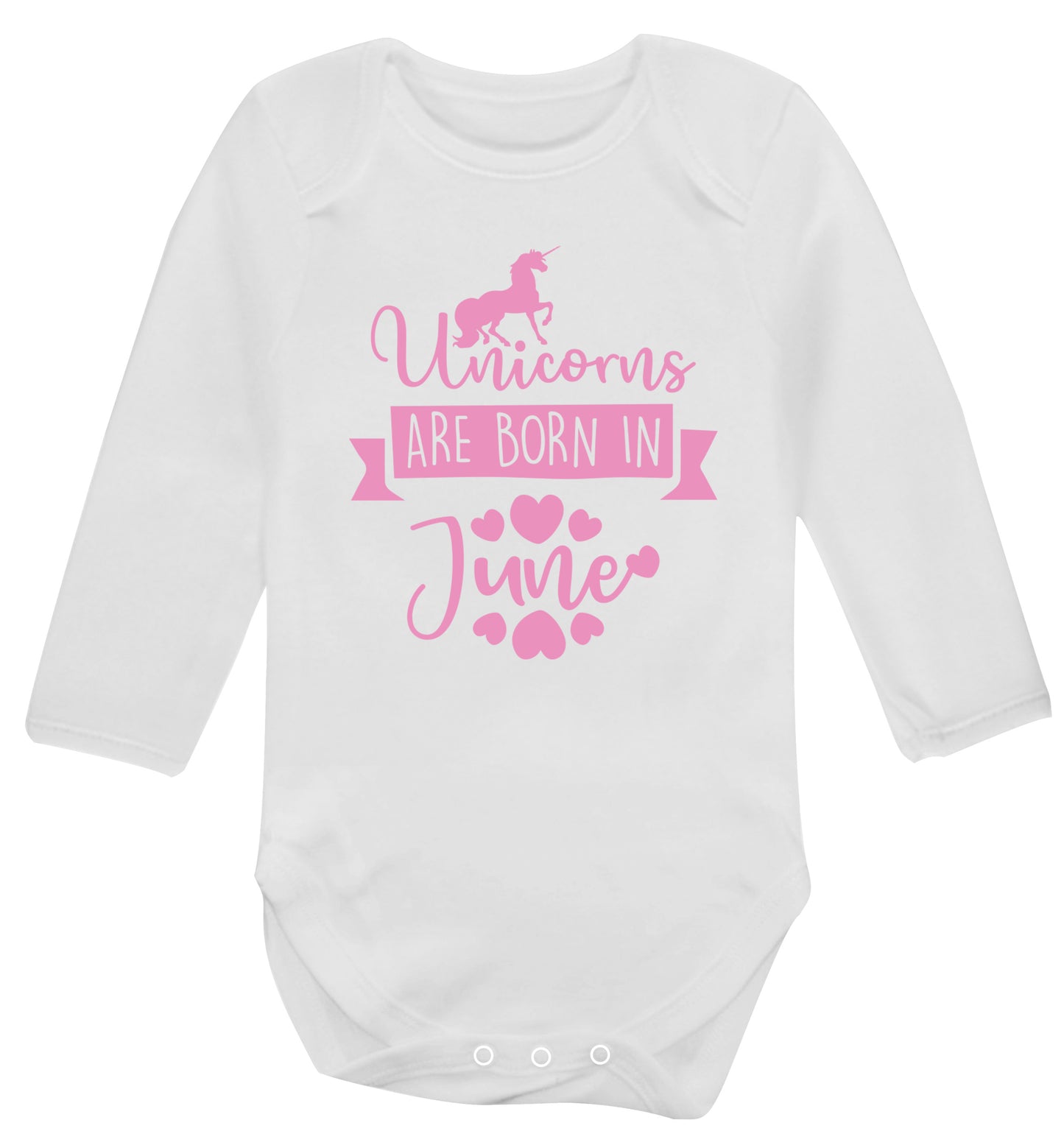 Unicorns are born in June Baby Vest long sleeved white 6-12 months