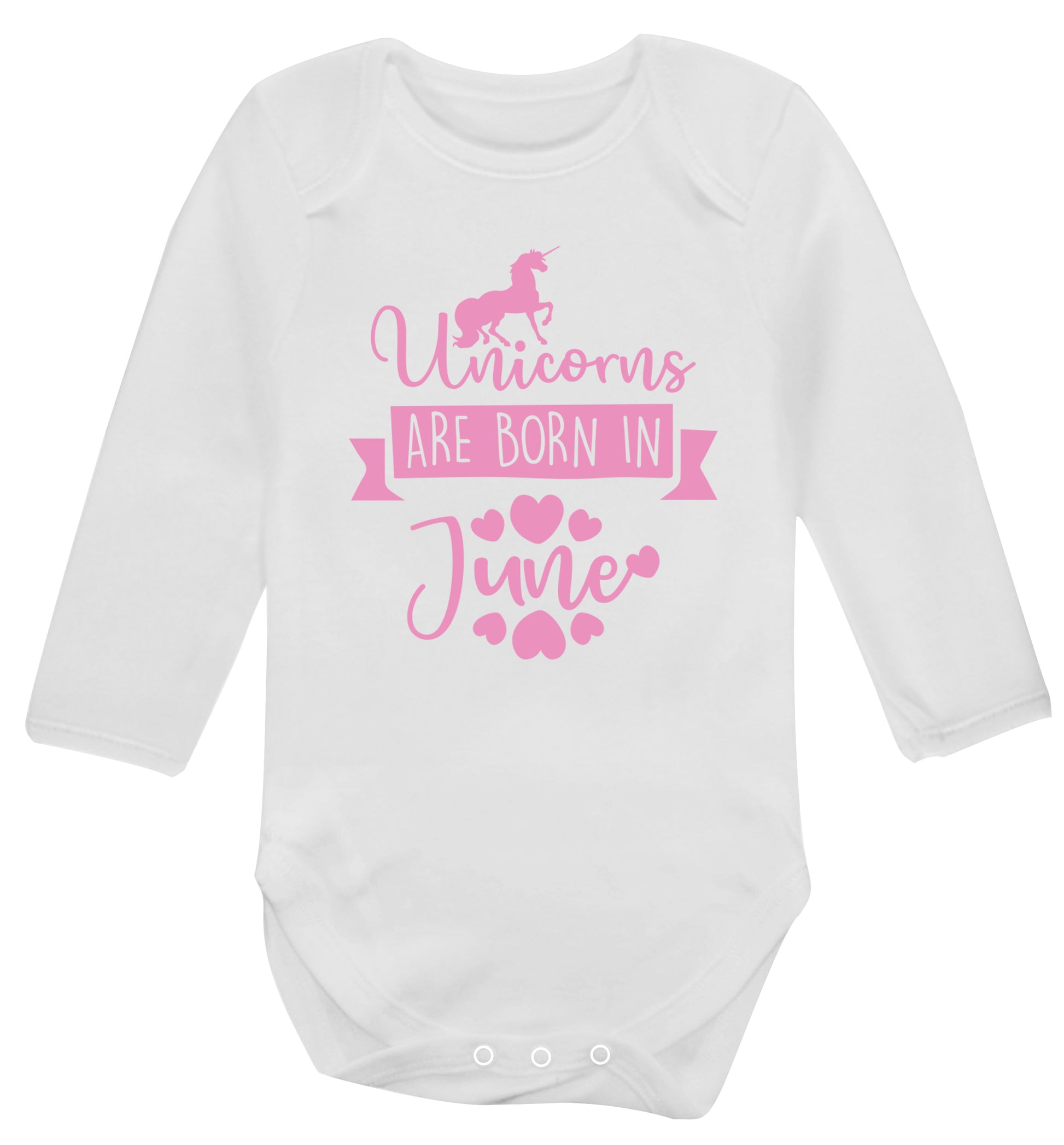Unicorns are born in June Baby Vest long sleeved white 6-12 months