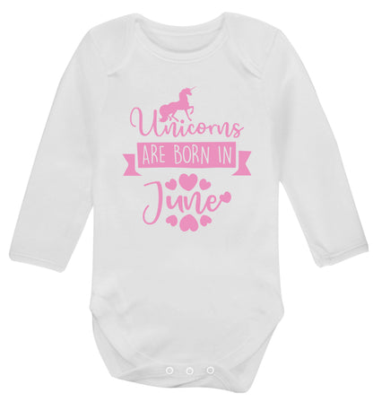 Unicorns are born in June Baby Vest long sleeved white 6-12 months