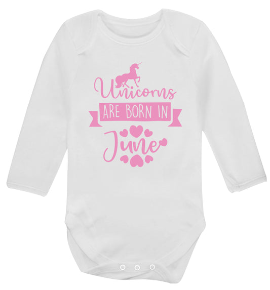 Unicorns are born in June Baby Vest long sleeved white 6-12 months