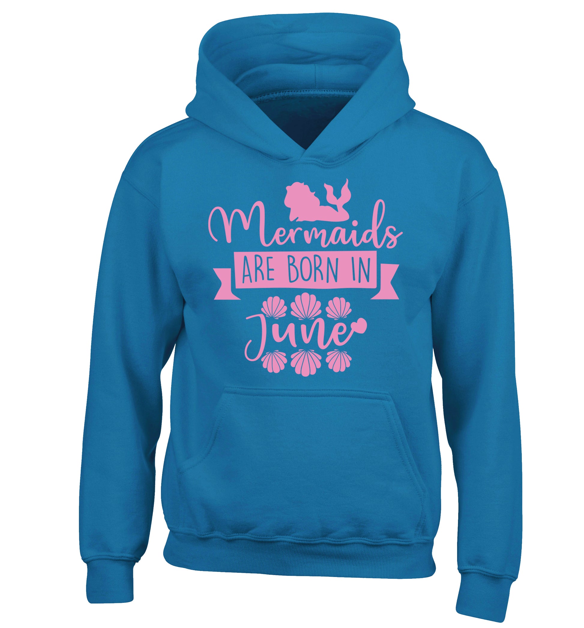 Mermaids are born in June children's blue hoodie 12-13 Years
