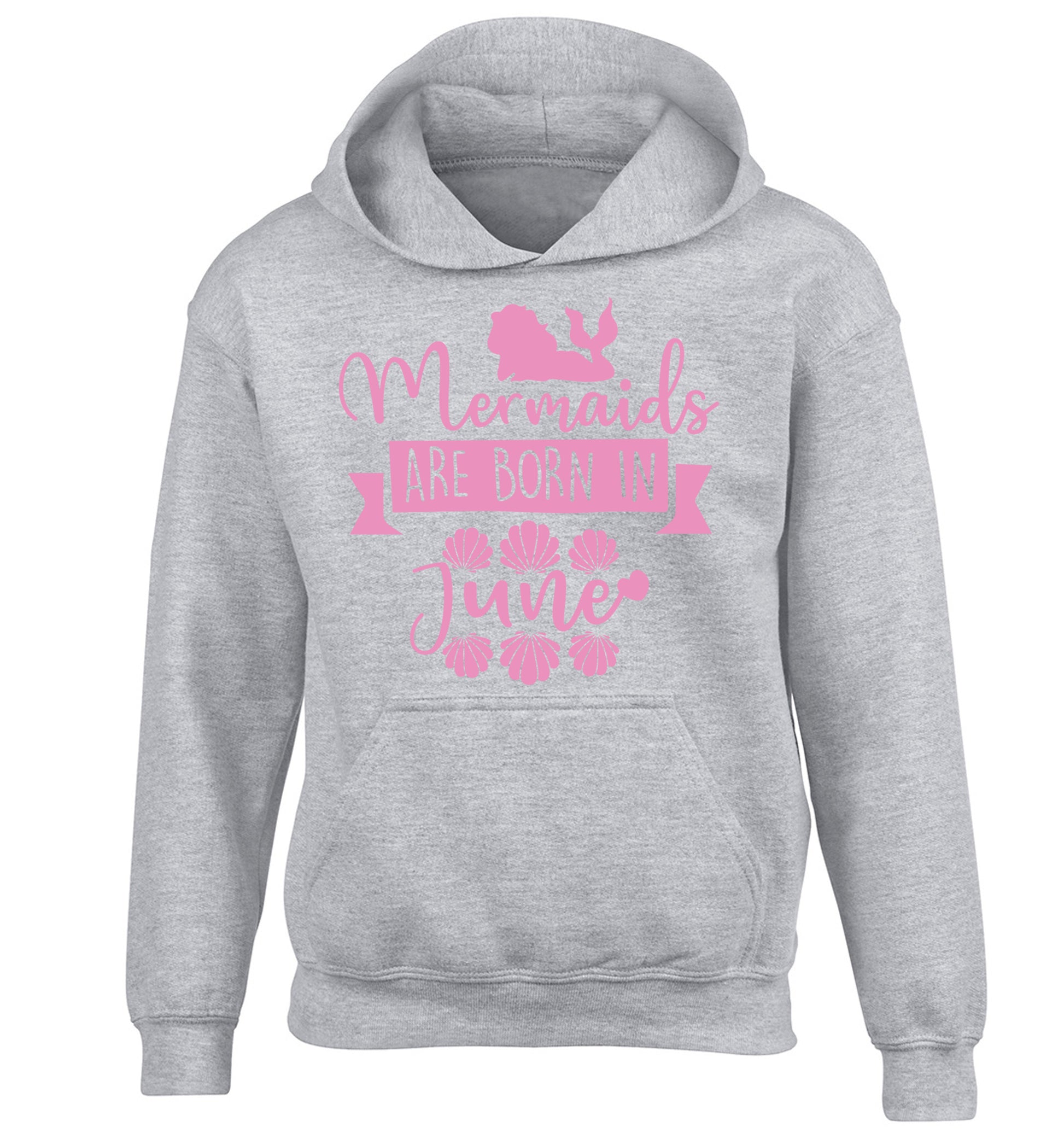 Mermaids are born in June children's grey hoodie 12-13 Years