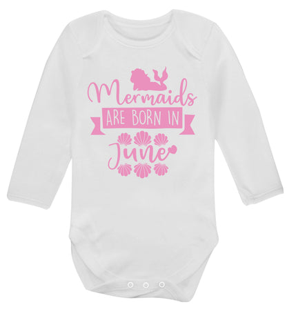 Mermaids are born in June Baby Vest long sleeved white 6-12 months
